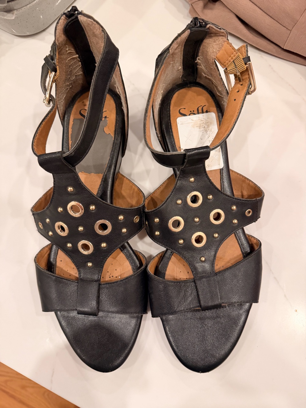 Söfft Black Leather Studded Gladiator Sandals | Comfort Wedge | Women’s Size 11